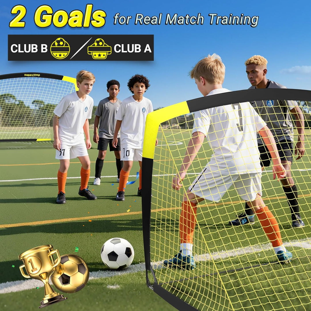 Happy Jump Pop-Up Fussballtor – Faltbar für Kinder & Erwachsene | 1 oder 2 Tore: 120x90 / 152x110 /