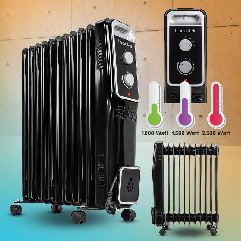 Heidenfeld Ölradiator ÖR100 | 𝟑 𝐉𝐀𝐇𝐑𝐄 𝐆𝐀𝐑𝐀𝐍𝐓𝐈𝐄 - 2500 Watt - Timerfunktion - Energiesparend - Öl Rad