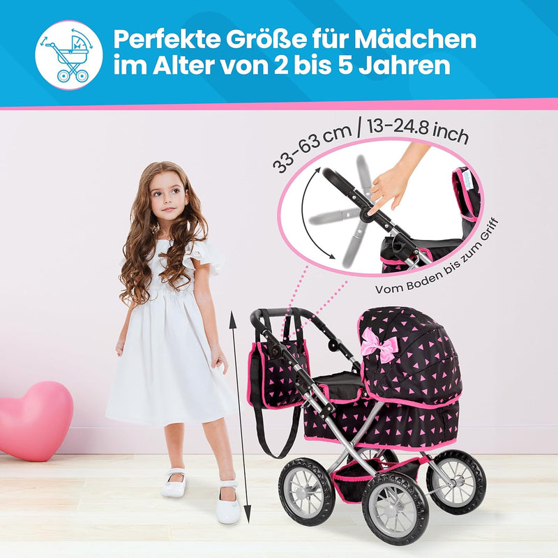 Kinderplay Puppenwagen ab 2 Jahre, Kinderwagen Puppen - Leichte und Stabile Konstruktion, Kinderpupp