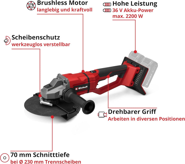 Einhell Professional Akku-Winkelschleifer TP-AG 36/230-22 Li BL - Solo Power X-Change (36 V, 2200 W,
