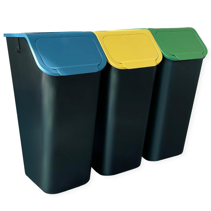 Go Practic 3-er Mülleimer-Set Küche Mülltrennsystem 3x Mülleimer 35l mit Deckel Stapelbar CLICK-Funk