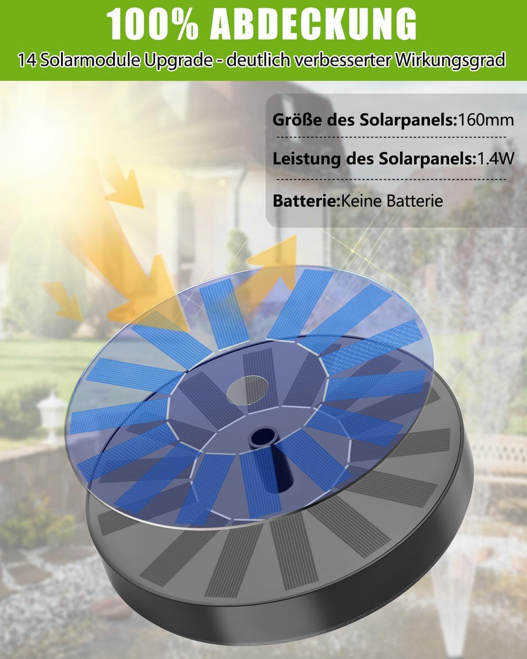 Solar Springbrunnen für Aussen, Solar Teichpumpe mit 6 Effekte Solar Wasserpumpe Solar schwimmender