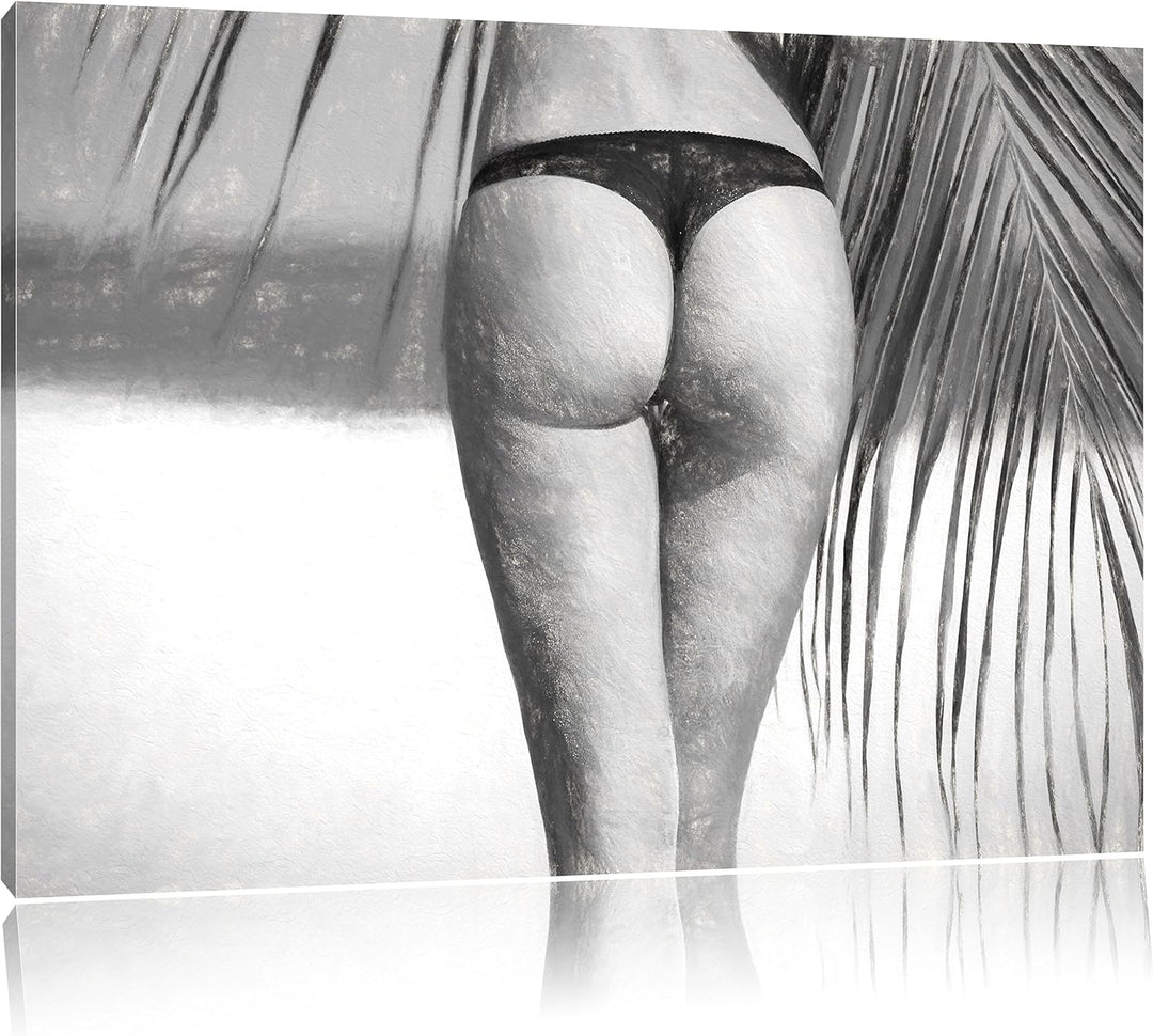 Pixxprint Sexy Frau am Strand Kunst als Leinwandbild/Grösse: 100x70 cm/Wandbild/Kunstdruck/fertig be