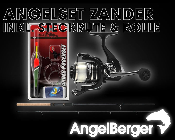 Angel-Berger Steck Angelset Rute Rolle mit Zubehör Angelset Zander