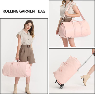 seyfocnia Kleidersack mit Rollen, Reise-Kleidersack mit Schuhfach, Rolltasche mit Rollen Rose, Rose