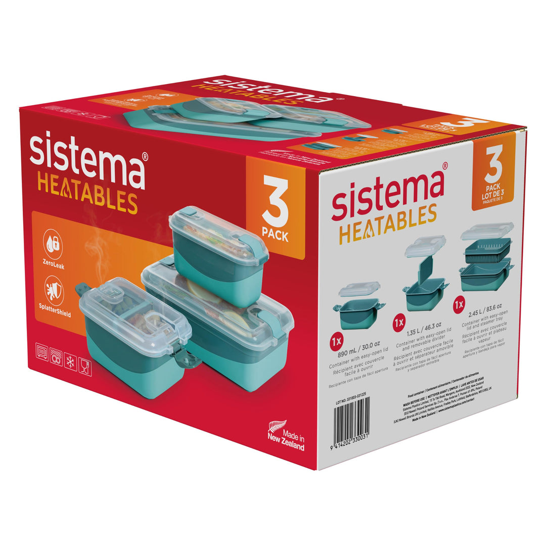 Sistema Heatables Microwave Food Containers Set | 890ml, 1.35L &amp; 2.45L | Leakproof Meal Prep Contain
