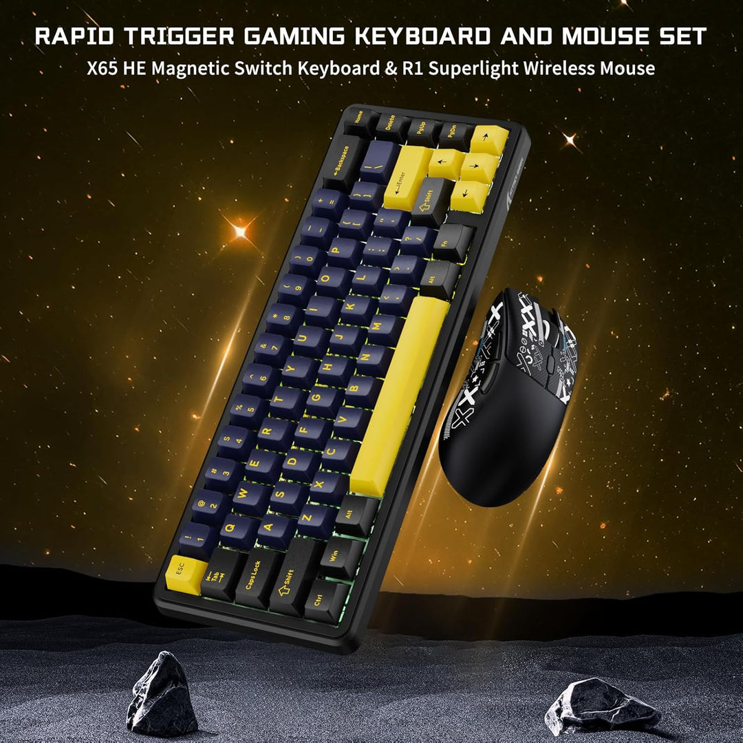 ATTACK SHARK Gaming-Tastatur &amp; -Maus-Set, X65 HE Kabelgebundene Magnettastatur und R1 Kabellose 59g