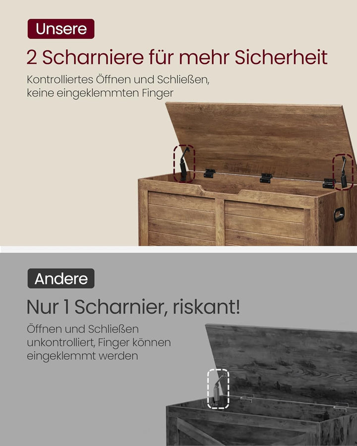VASAGLE Schuhbank, Sitzbank mit Stauraum, Sitztruhe mit 2 Sicherheitsscharnieren, Aufbewahrungsschra