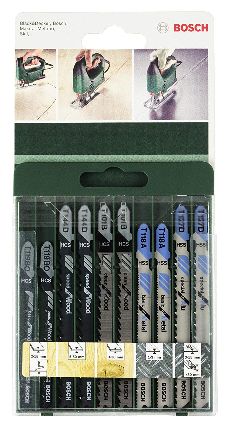 Bosch Stichsäge PST 900 PEL (Hubzahl bei Leerlauf 500 bis 3100 U/min, in Kunststoffkoffer) + 10tlg.