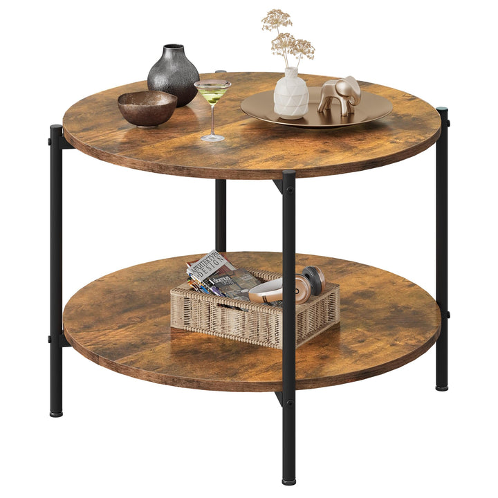 WLIVE Runder Couchtisch Weiss, Wohnzimmertisch Holz mit 2 Ebenen, Sofatisch mit viel Stauraum, für W