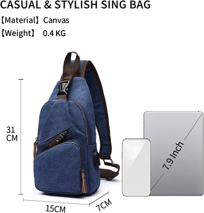 FANDARE Brusttasche Herren Schultertasche Sling Bag Rucksack mit USB Segeltuch Tasche Umhängetasche