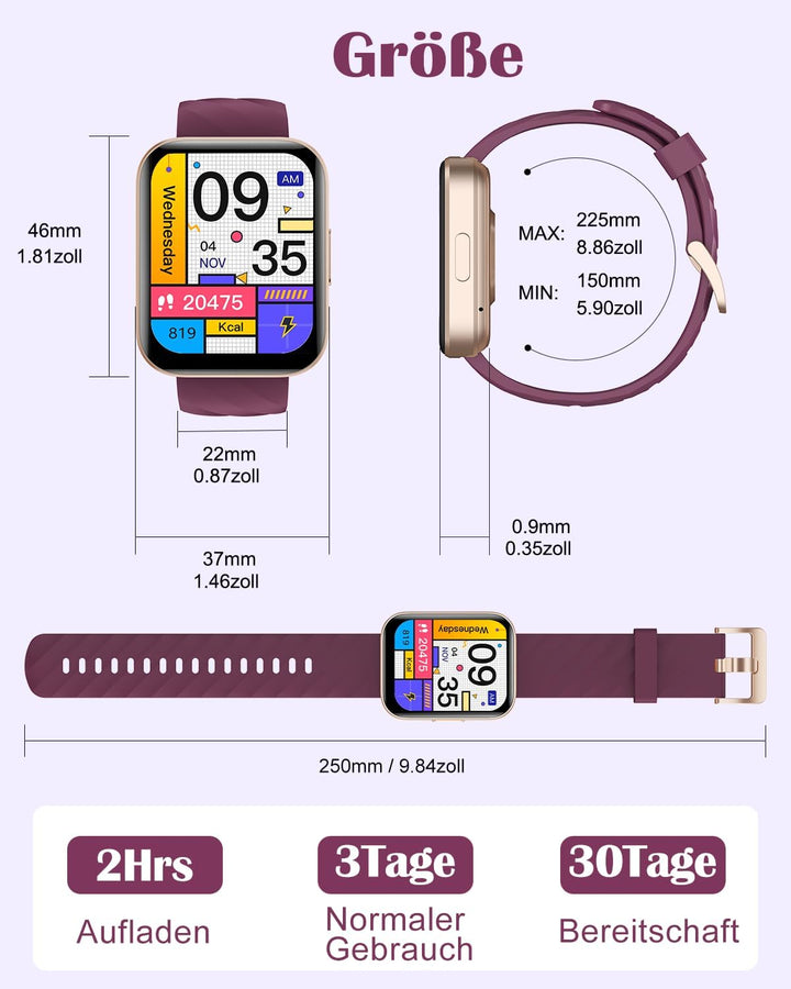 RUIMEN Smartwatch Damen Herren mit Telefonfunktion Fitnessuhr Schrittzähler Uhr mit Pulsmesser SpO2