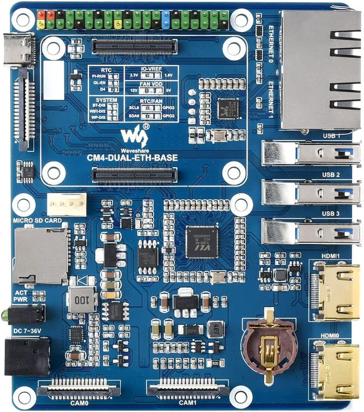 Waveshare Dual Gigabit Ethernet Base Board Designed for Raspberry Pi Compute Module 4 CM4-DUAL-ETH-B