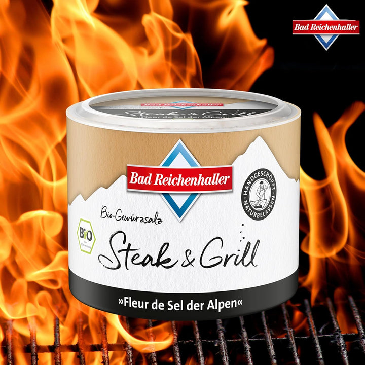 Bad Reichenhaller Fleur de Sel der Alpen Steak & Grill 4x90g | Premium Salz Gewürzmischung mit Bio-G