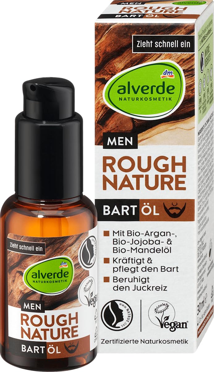alverde NATURKOSMETIK 3er-Set Hautpflege: MEN Bartöl ROUGH NATURE kräftigt & pflegt Barthaar ohne zu