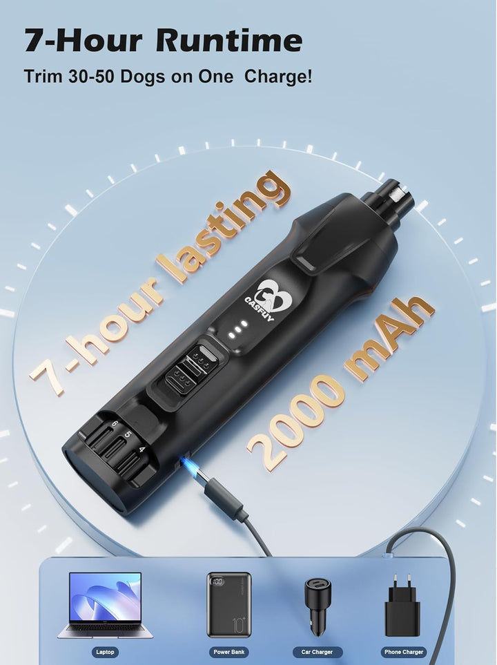 Casfuy 6-Gang-Hunde-Nagelschleifer - 50% Boosted Power Hund Nagelschneider Leise mit Dual-LED-Leucht