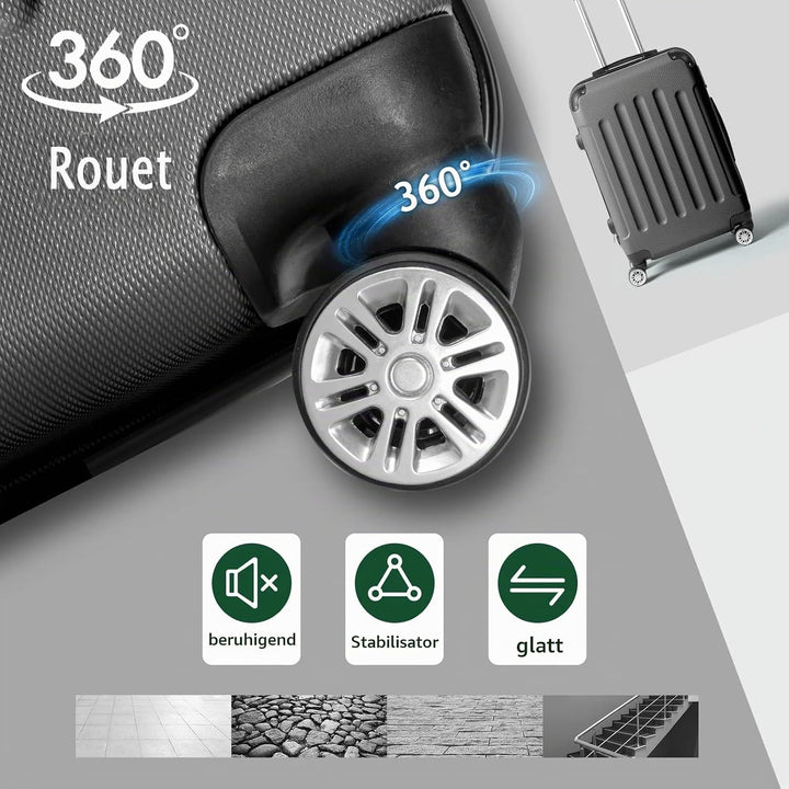 LEADZM Kofferset 3 teilig, Reisekoffer Set mit Eckenschutz, Koffer Set Hartschalen-Trolley aus ABS m
