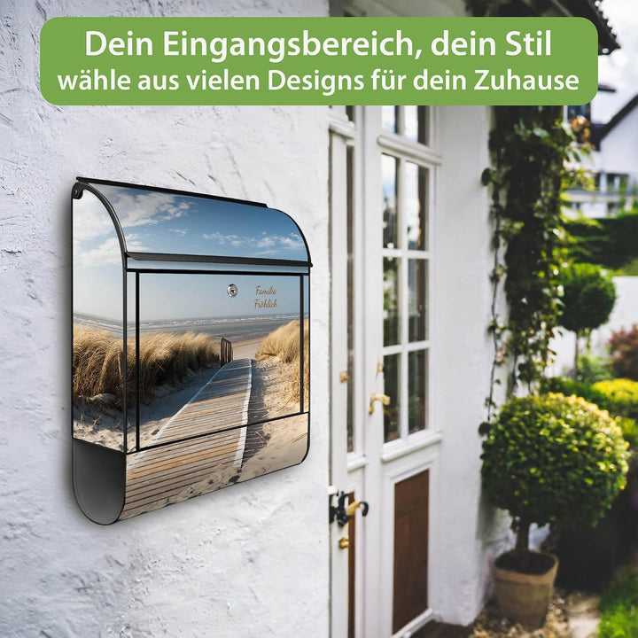 banjado Design Briefkasten personalisiert 38,5x46,5x13cm &amp; 2 Schlüssel - Briefkasten Stahl Schwarz Z