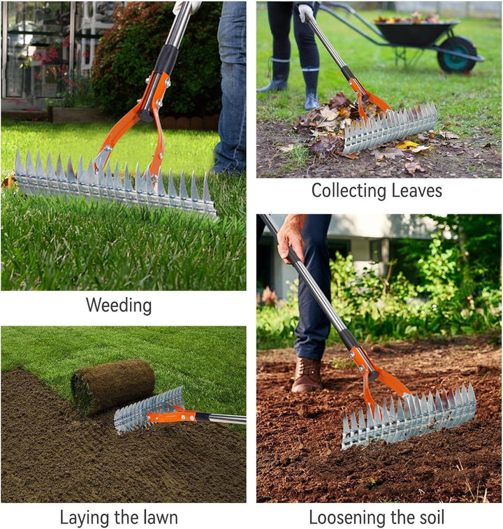 Gartenrechen Vertikutier-Rechen für den Rasen, mit Verstellbarem Stiel, Robuster Rasenrechen Rasenpf