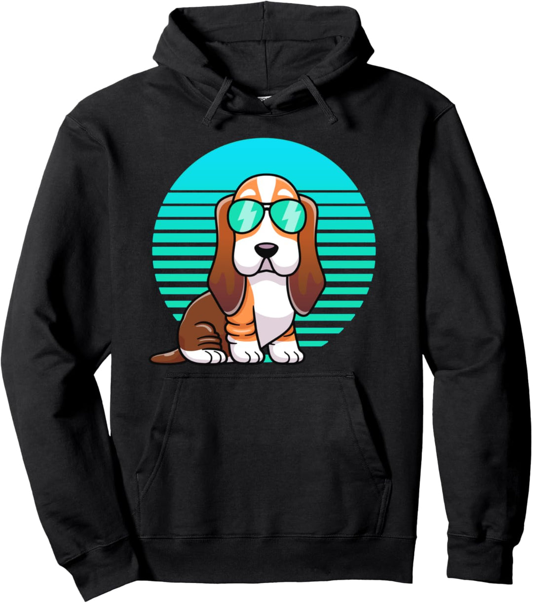 Cool Basset Hound Kids Boys VIntage Dog Lover Sunglasses Pullover Hoodie
