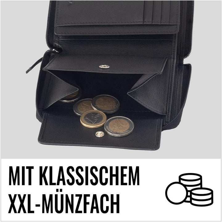 KORUTA® Geldbörse Damen Leder mit RFID Schutz I Portemonnaie Damen Gross mit Münzfach I Echtleder Ge