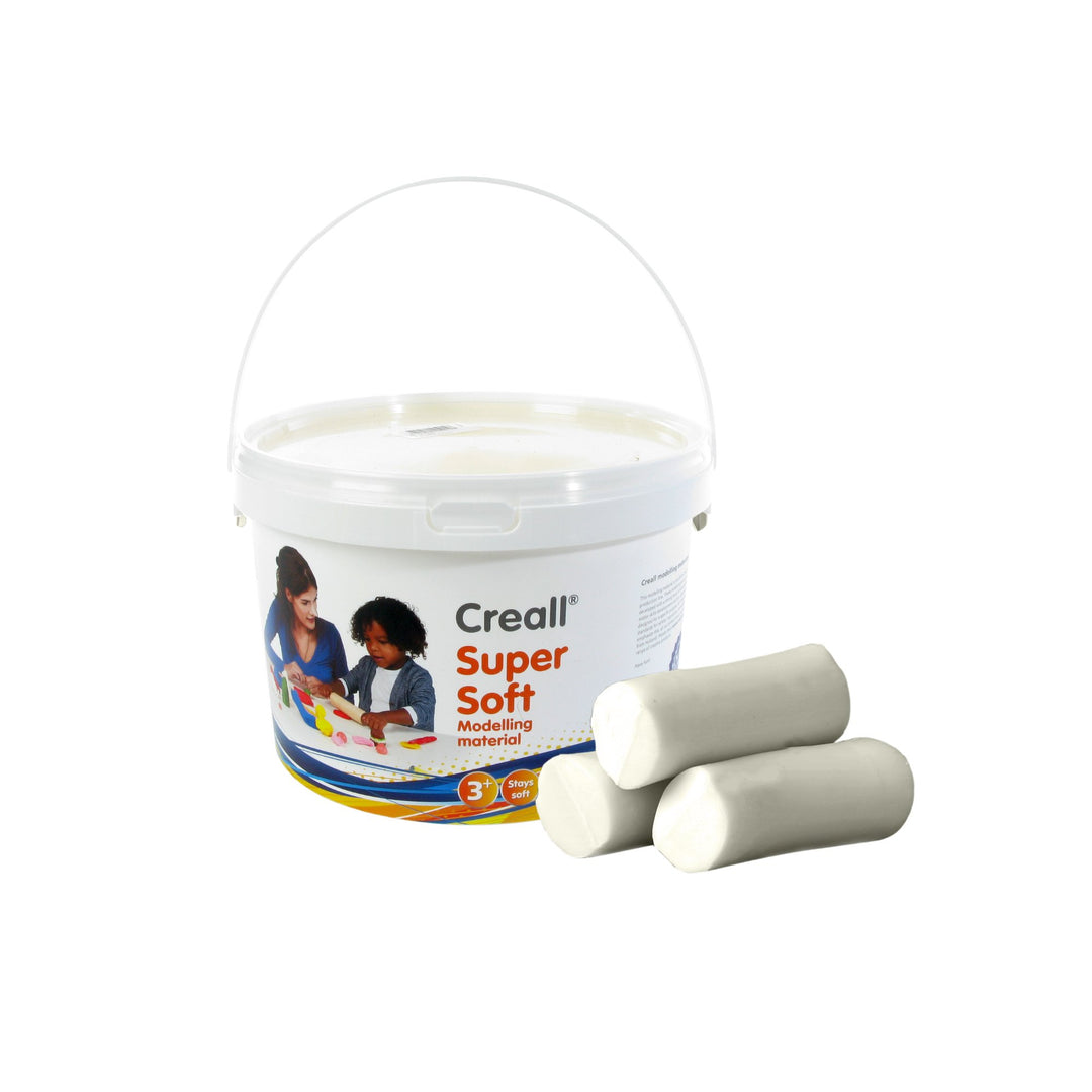 Creall Supersoft Knetmasse Weiss, 1750g Eimer | Superweiche, dauerhafte Modelliermasse | Auf Wachsba