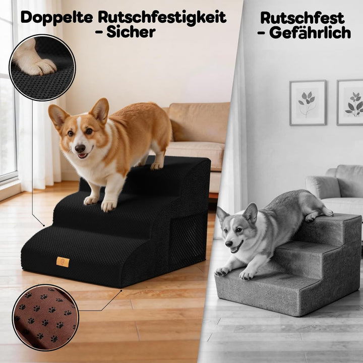 Hundetreppe für Kleine Hunde, Haustiertreppe 3 Stufen, Hochdichtem Schwamm Hundetreppen 40cm Hoch, H