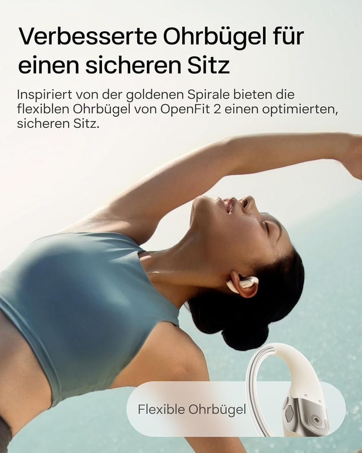 SHOKZ OpenFit 2 Open-Ear-Kopfhörer, True-Wireless-Bluetooth-Ohrhörer mit Mikrofon, Ohrbügel-Open-Ear