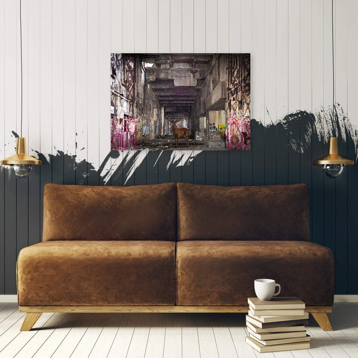 Feeby Bild auf Leinwand Hirsch Tier Graffiti 60x40 cm 1Teilig Wohnzimmer Schlafzimmer Modern Bilder