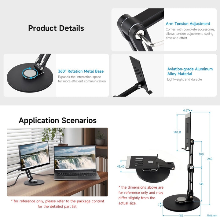 Waveshare Portable Monitor Adjustable Stand, Compatible with 4~18.5inch Monitors, Supports Multi-axi