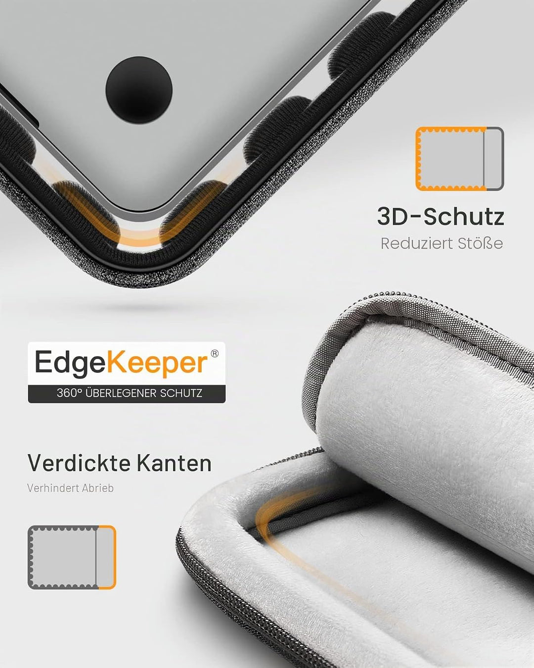Inateck 360° Rundumschutz 13 Zoll Hülle Laptoptasche Kompatibel mit MacBook Air M2/M1 2022-2018, 13