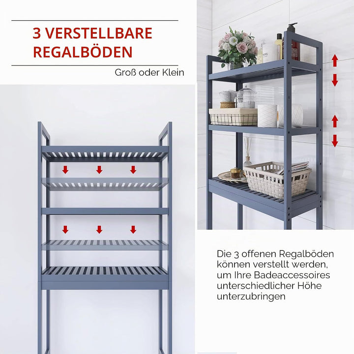 SMIBUY Badezimmer-Aufbewahrungsregal, Bambus-Über-der-Toilette-Organizer-Rack, freistehender WC-Plat