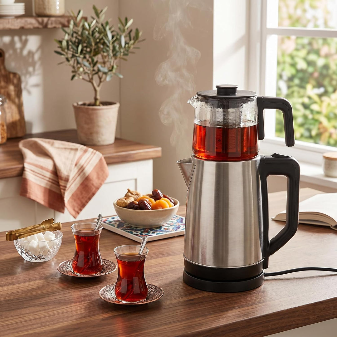 Zerodis Elektrischer Wasserkocher, Türkische Teemaschine mit Doppelkanne, Automatische Warmhaltefunk