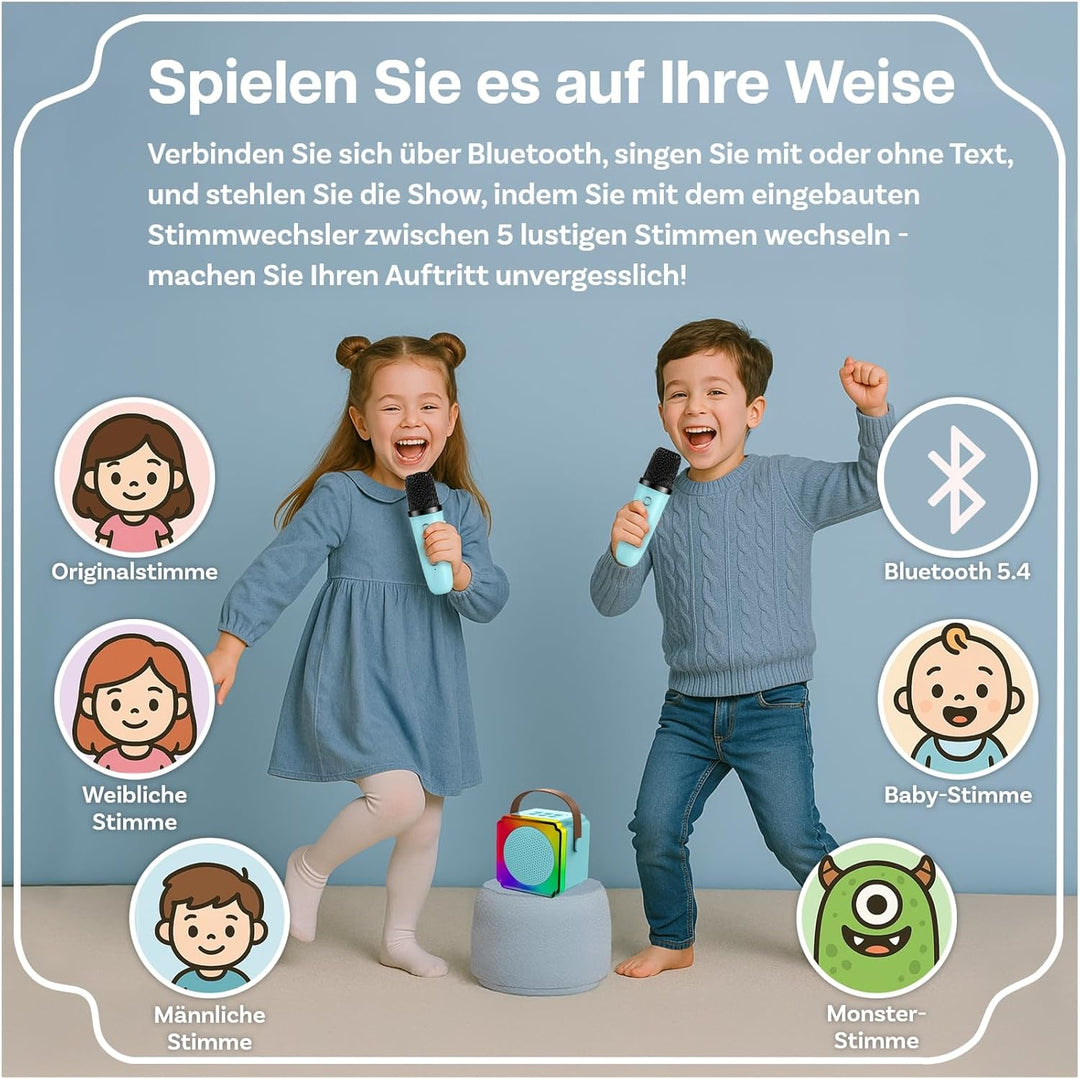 Karaoke Maschine Kinder mit 2 Mikrofon von MMOBIEL – Mini Karaoke Maschine, Tragbare Bluetooth Lauts