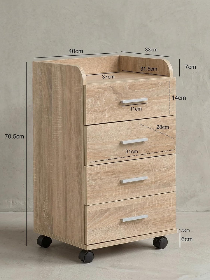KADIMA DESIGN Rollcontainer WL5.749 40x70,5x33cm Sonoma | Schreibtisch-Container Rollschrank 4 Schub