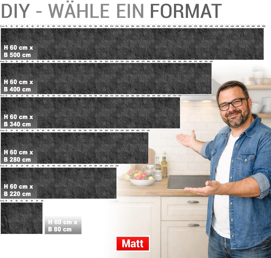 Küchenrückwand selbstklebend Glasoptik - SCHIEFER - 1.8mm, versteift, alle Untergründe, Hart PET Mat