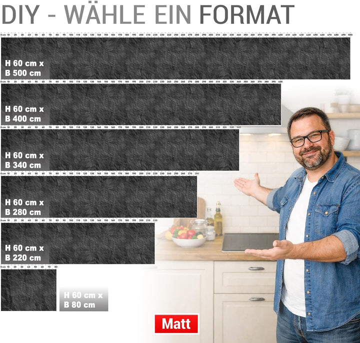 Küchenrückwand selbstklebend Glasoptik - SCHIEFER - 1.8mm, versteift, alle Untergründe, Hart PET Mat
