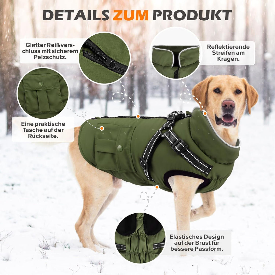 Hundemantel Hundejacke Wintermantel für Grosse Hunde, Hundemantel Winter mit Geschirr, Hunde Winterm