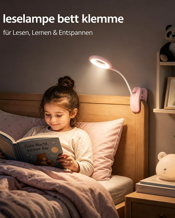 Klemmlampe Bett, LED Leselampe Bett Touch Dimmbar 3 Farben Bettlampe Klemmleuchte Augenschutz Schwan