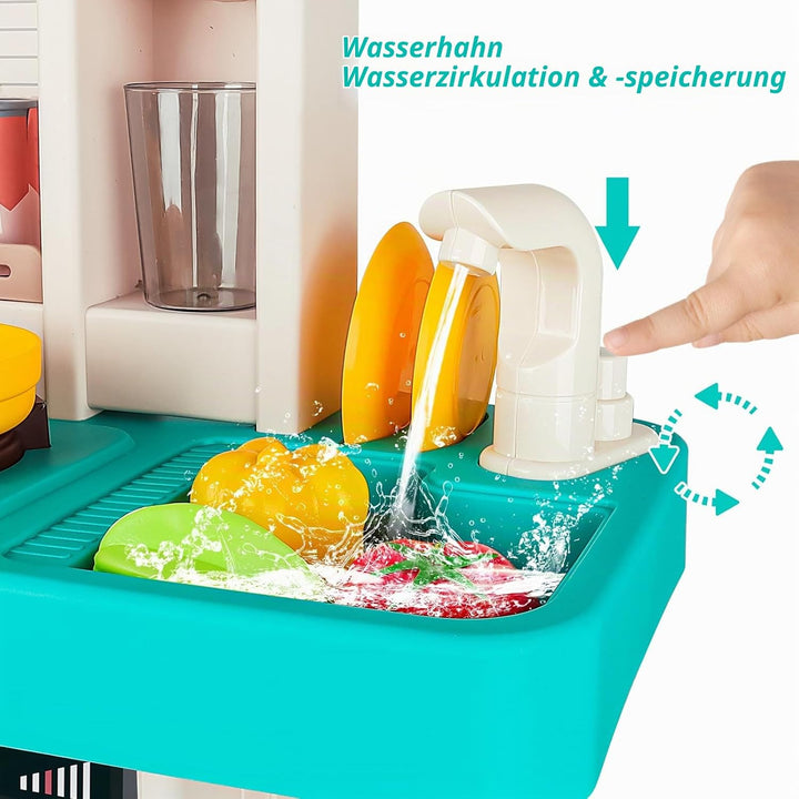 deAO Kinderküche “My Little Chef“ mit Sounds und Licht, Dampf, 50PCS kinderküche zubehör enthalt Ges
