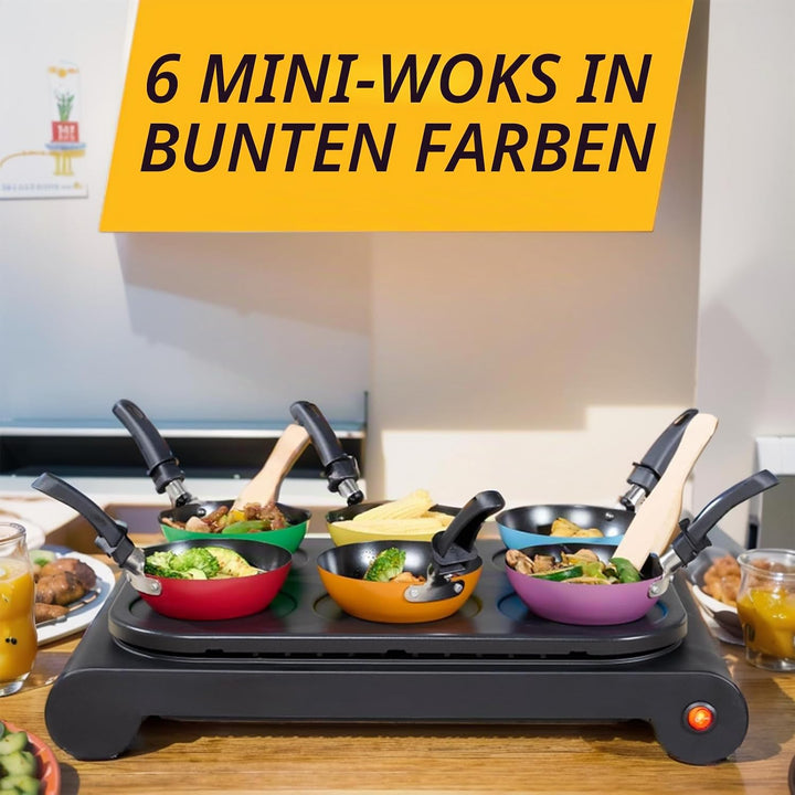 RoDzj Mini Wok Set 6 Personen Ø12 cm Antihaftbeschichtet Party Wok Set, Raclette und Fondue Ersatzpf
