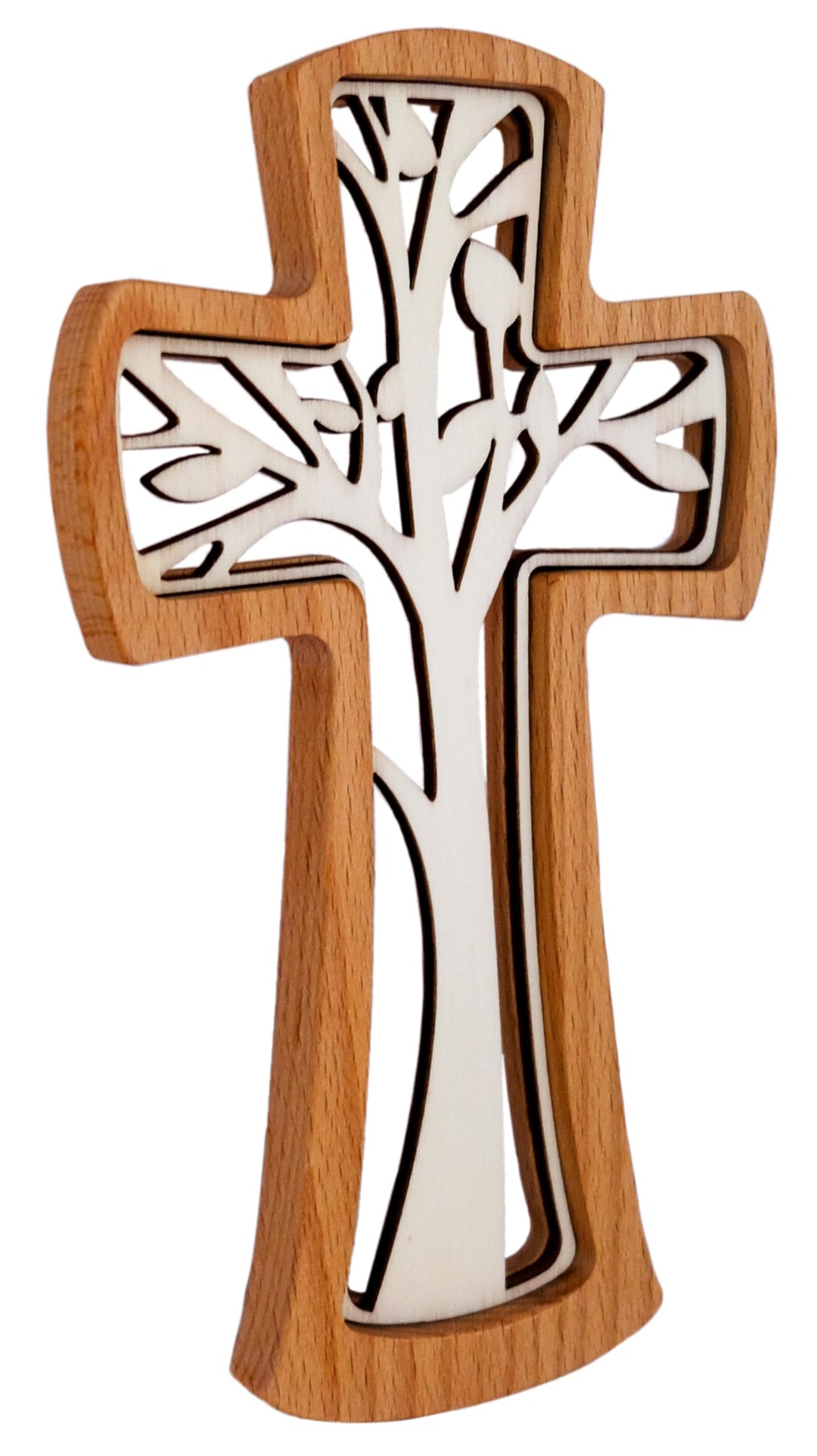 Kaltner Präsente Geschenkidee - Wandkreuz Echt Buche Holz Kreuz Kruzifix für die Wand modern Baum de
