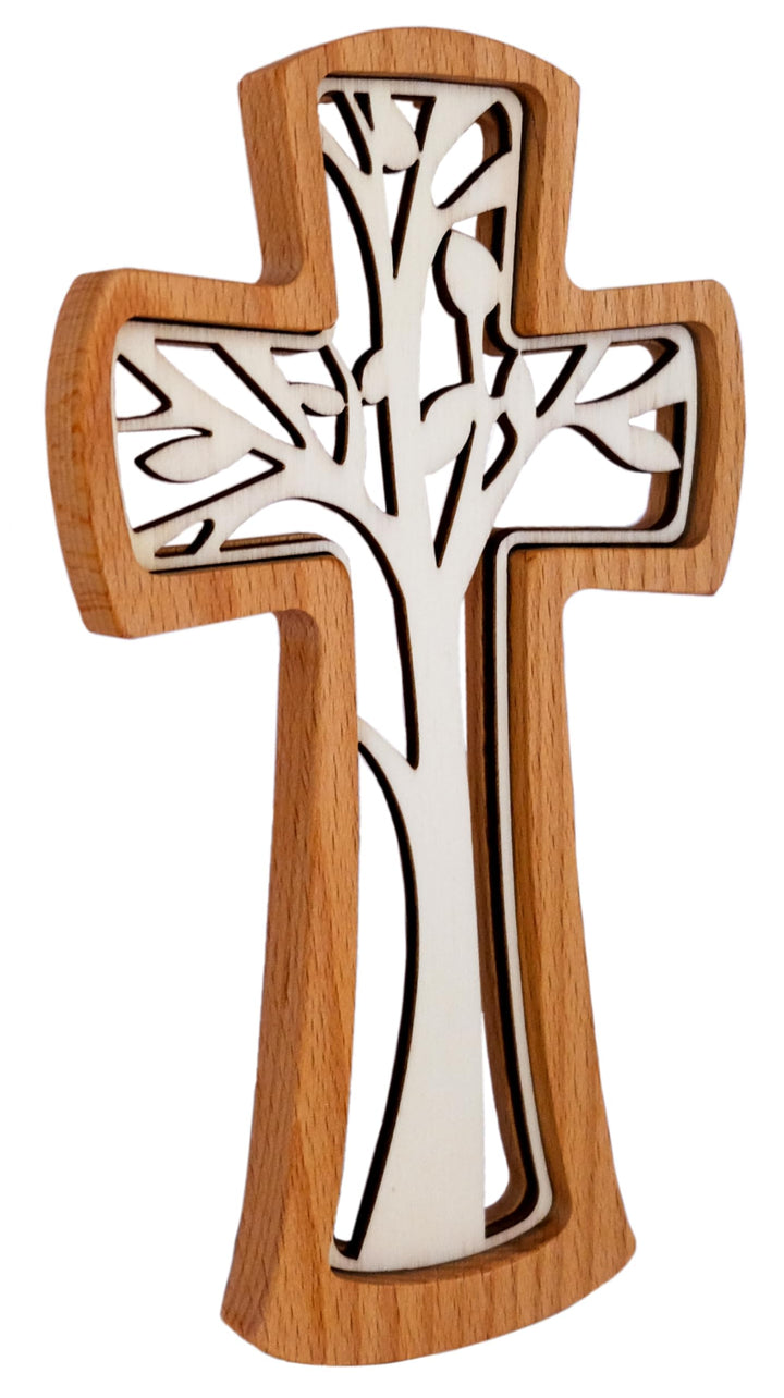 Kaltner Präsente Geschenkidee - Wandkreuz Echt Buche Holz Kreuz Kruzifix für die Wand modern Baum de
