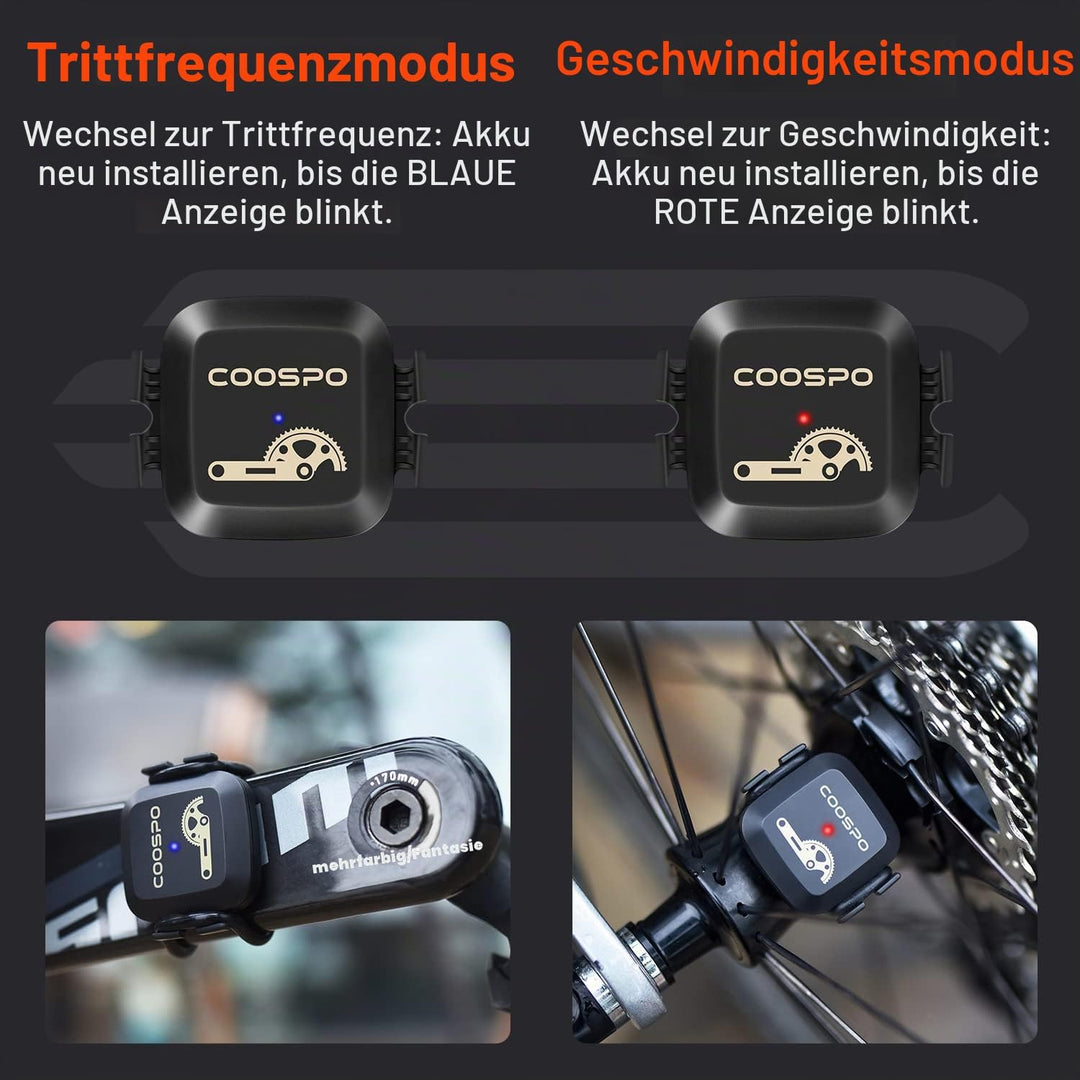 COOSPO Fahrrad Geschwindigkeitssensor und Trittfrequenzsensor Bluetooth ANT+, Cadence Speed Sensor I