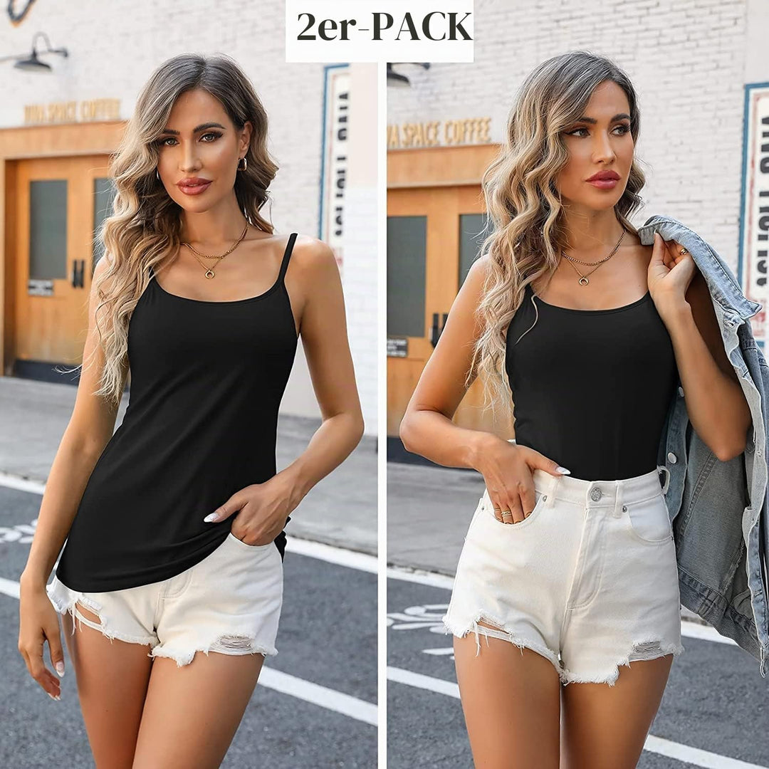 Attraco 2er Pack Damen Baumwolle Tank Top mit Regal BH Unterhemd Verstellbarer breiter Riemen Camiso