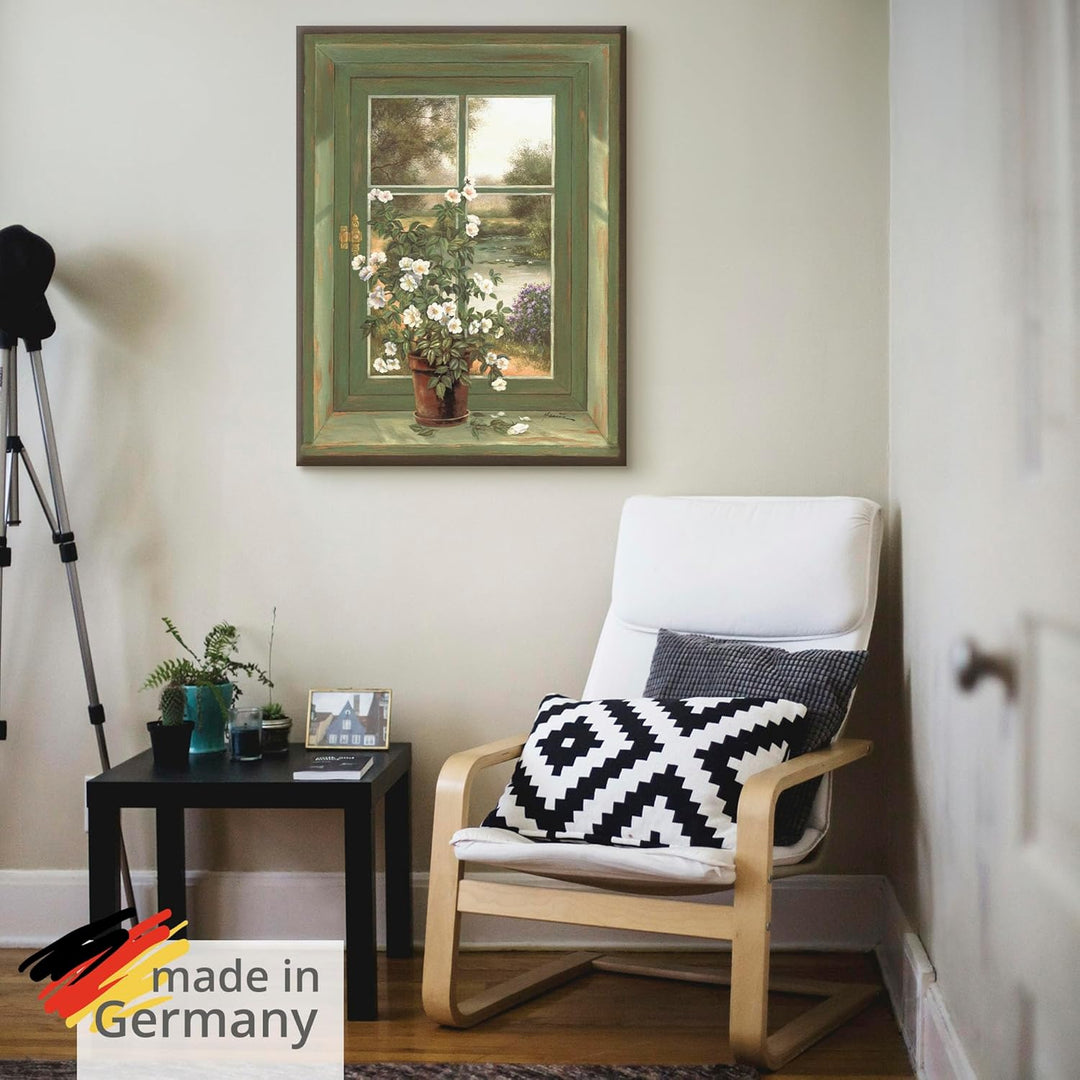 Artland Leinwandbild Wandbild Bild auf Leinwand 45x60 cm Wanddeko Fensterblick Fenster Natur Landsch