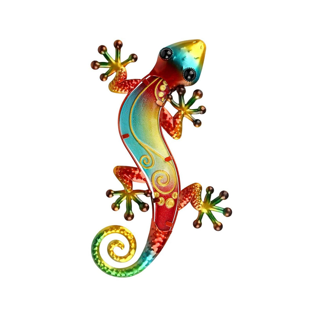 Dexlyn Metall Gecko Gartendeko,Wanddekoration Eidechse Skulptur Hängende 20×40cm Rot, Rot