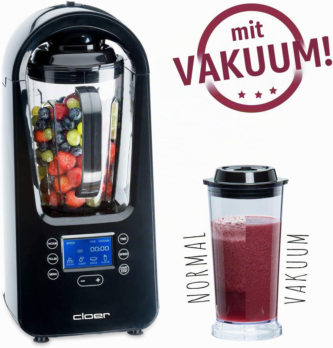 Cloer 6980 Vakuum Standmixer / 800 Watt / 21.000 U/Min. / inkl. Vorratsbehälter/Vakuumventil/Automat