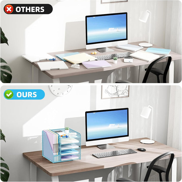 Marbrasse Schreibtisch Organizer und Büro Zubehör,5-Tier Briefablage Organizer mit Briefständer,Mesh