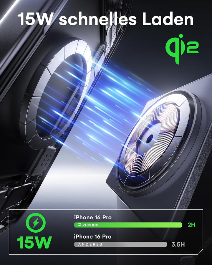ZEEHOO 3 in 1 Ladestation for Apple Magsafe Ladegerät, CubeTrick-X Qi2 15W Wireless Charger für iPho
